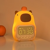 זול אורות לילה משתלות-מנורת לילה קפיברה led עם שעון מעורר מנורת לילה חמודה צורה טעינה תזמון נודניק תאורת שולחן עבודה קישוט rgb מנורת שולחן לבנה מנורת חדר ילדים לילדים תפאורה חדר שינה ליד המיטה מתנות שעון עמעום