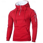 Men's Hoodie Polar Fleece Quarter Zip Hoodie Black Red Light Grey Dark Gray Hooded National Flag Pocket Sports & Outdoor Daily Holiday Streetwear Basic Casual Fall & Winter Clothing Apparel Hoodies 15