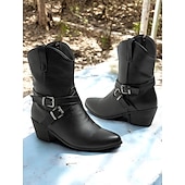 levne Cowboy &amp; Western Boots-dámské černé westernové kotníkové kovbojské boty s detaily přezek pro módu i běžné nošení