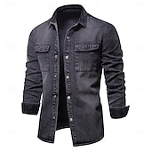 cheap Men&#039;s  Overshirts-100% Cotton Denim Shirts Men Casual Solid Color Thick Long Sleeve Shirt for Men Spring High Quality Jeans Male Shirt