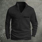 お買い得  メンズクラシックポロ-男性用 ワッフルポロシャツ Pullover スポーツ デイリーウェア クォータージップ 長袖 ファッション 快適 カラーブロック ポケット ジッパーを閉める 春 &amp; 秋 レギュラー ブラック ホワイト ブルー オレンジ ワッフルポロシャツ