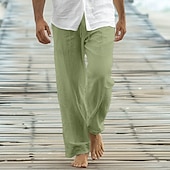 baratos Feriado-Homens Calças Calça verão Calças largas Calças de praia Calça casual Com Cordão Bolso frontal Perna reta Tecido Conforto Macio Comprimento total Ioga Feriado Praia Moda Havaiana Preto Branco