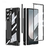 olcso Samsung-tokok-telefon Ügy Kompatibilitás Samsung Galaxy Z Hajtogatás 6 Z Fold 5 Z Fold 4 Z Fold 3 Fekete tok Állvánnyal és Képernyővédő Mágneses Retro Páncél PC Fém