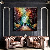 abordables Peintures paysages-art mural d&#039;arbre fait à la main peinture de forêt colorée toile faite à la main arbres colorés peinture sur toile de forêt un rendez-vous avec la pluie peinture sur toile immense toile décoration