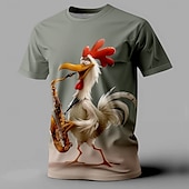 economico Magliette con stampa animale-Per uomo Gallo Divertente Maglietta Manica Corta maglietta Stampa 3D Girocollo Camicia Retrò Vintage Casual Stile da Strada Sport all&#039;Aperto Ferie Uscire Marrone Scuro Verde scuro Verde Primavera