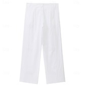 economico Vacanza-Per uomo Pantaloni di lino Pantaloni Pantaloni estivi Tasca frontale Gamba dritta Liscio Comfort Traspirante Lunghezza intera Informale Giornaliero Per eventi Di tendenza Essenziale Bianco Blu Media