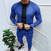 cheap Basic Tracksuits-Men&#039;s Tracksuit Sweatsuit Full Zip Sweatshirt Black Yellow Army Green Red Navy Blue Standing Collar Color Block 2 Piece Sports &amp; Outdoor Daily Holiday Streetwear Basic Casual Spring &amp;  Fall Clothing