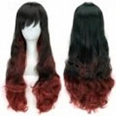 economico Parrucche di Carnevale-Parrucca ombre arcobaleno in capelli sintetici con frangia rossa gialla viola verde blu per donne nere Festa di Halloween Cosplay