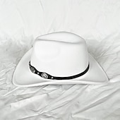 abordables Chapeaux de fête-chapeau de cowboy western blanc pour femmes et hommes, chapeau de cowboy bouclé avec fedora en cuir, chapeau de cavalier toca toca