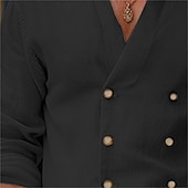 abordables Vacaciones-Hombre Camisa camisa de lino Camisa con cuello mao Camisa de verano Ropa de playa Abotonar la camisa Plano Vacaciones Maldición Negro Blanco Azul Piscina Manga Larga Cuello alto Primavera verano Ropa