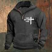 Men's Sweatshirt Waffle Sweatshirt Quarter Zip Sweatshirt Royal Blue Dark Gray Half Zip Letter Print Ribbed Textured Sports & Outdoor Daily Holiday Polyester Streetwear Basic Casual Spring &  Fall4