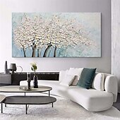 preiswerte Blumen-/Botanische Gemälde-handgemachtes großes 3D-Blumenölgemälde auf Leinwand, handgemaltes weißes Kirschblütengemälde, großes Wandkunstgemälde, handgemachtes Palettenmessergemälde, strukturiertes Acrylgemälde,