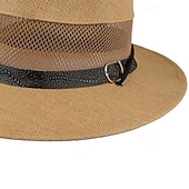 billige Hatter til herrer-Herre Stråhatt Solhatt Wild Brim Hat Kakifarget Beige Sengetøy Netting Mote Fritid Gate Daglig Helfarge Justerbare Solkrem Pustende