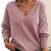 abordables Pulls et hauts-Femme Pull Chandail Pull décontracté Mode Vêtement de rue mode Couleur unie Col V Col en V manche longue Hauts réguliers Tricoter Travail Noir Blanche Automne Hiver