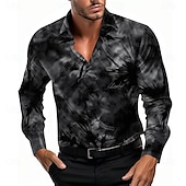 preiswerte Herren Satin Hemd-Herren Satinhemd Knopfhemd Batik Urlaub Party-Abendgarderobe Schwarz Blau Purpur Langarm Hemden mit Kragen Sommer Frühling Bekleidung Knopf hoch