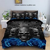 cheap Duvet Cover Sets-Gothic Cool Skull Floral Print 3-Piece Duvet Cover Set Bedding Set - Unique and Artistic Design - Includes Duvet Cover and Pillowcases - Soft and Durable Fabric - Perfect for Adding an Edgy Touch to Your Bedroom Decor