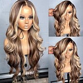 baratos Perucas de seda frontais de cabelo natural-Cabelo virgem não processado 13x4 Lace Front Peruca Corte em Camadas Cabelo Brasileiro Ondulado Multi Cores Peruca 130% 150% Densidade do Cabelo com o cabelo do bebê Cabelo Ombre Cabelo com Luzes