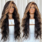 cheap Human Hair Lace Front Wigs-Remy Human Hair 13x4 Lace Front Wig Free Part Brazilian Hair Wavy Multi-color Wig 130% 150% Density with Baby Hair Highlighted / Balayage Hair Pre-Plucked For Women Long Human Hair Lace Wig