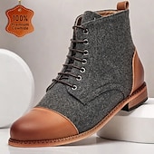 cheap Premium Leather Boots-Men&#039;s Vintage Lace-Up Ankle Boots with Cloth Fabric and Leather, Stylish and Comfortable for Daily Wear