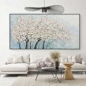 preiswerte Blumen-/Botanische Gemälde-handgemachtes großes 3D-Blumenölgemälde auf Leinwand, handgemaltes weißes Kirschblütengemälde, großes Wandkunstgemälde, handgemachtes Palettenmessergemälde, strukturiertes Acrylgemälde,