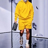 Χαμηλού Κόστους βασικές φόρμες-Ανδρικά Φούτερ με Κουκούλα Φόρμα Φούτερ Μαύρο Λευκό Κίτρινο Καμηλό Σκούρο γκρι Με Κουκούλα Σκέτο Κορδόνι 2 τεμάχια Μπροστινή τσέπη Αθλήματα &amp; Ύπαιθρος Καθημερινά Αργίες Πολυεστέρας Κομψό στυλ street