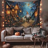 billige Halloween dekorasjon-halloween dekorasjoner hengende billedvev gresskar dverg hus veggkunst stor billedvev veggmaleri dekor fotografi bakteppe teppe gardin hjem soverom stue dekorasjon