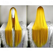 cheap Party Wigs-Black Wigs for Women The Addams Family Wig Long Black Wig Cosplay Wig Synthetic Wig Cosplay Wig Long Azure Light Brown Lake Blue Blonde Pink Synthetic Hair 34 Inch Women&#039;S Halloween Wigs