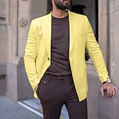 abordables Blazers pour hommes-Homme blazer Entreprise Soirée Cocktail Fête de Mariage Mode Décontractées Printemps &amp; Automne Polyester Couleur unie Bouton Poche Confortable Boutonnage Simple veste Rose Claire Jaune Rose Claire