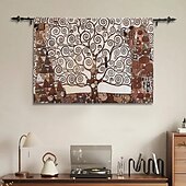 economico Arazzi tessuti jacquard-arazzo tessuto jacquard gobelin aubusson arte da parete appeso grande arazzo riproduzione telaio intreccio di cotone albero della vita arazzo belga (senza nappe e asta)