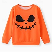 billiga Pojkes Halloween kostymer-Halloween Pojkar 3D Grafisk Spöke Tröja Långärmad Vår Höst Mode Grundläggande Polyester Barn 4-12 år Rund hals Utomhus Ledigt Dagligen Normal