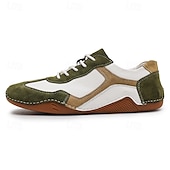 ieftine Adidași Bărbați-adidași sport de piele de căprioară, verzi și albi, pentru bărbați, cu design cu șireturi - comozi și stilați pentru ținute casual și atletice