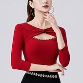 お買い得  ラテンダンスウェア-ラテンダンス 上着 ピュアカラー スプライシング クリスタル / ラインストーン 女性用 性能 訓練 七分袖 ハイウエスト ポリエステル