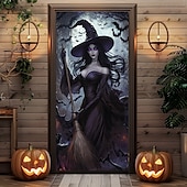 ieftine Coperți de ușă de Halloween-decorațiuni pentru uși de halloween huse de uși de halloween tapiserie încântătoare pentru uși de vrăjitoare decorațiuni pentru perdele de ușă banner de ușă de fundal pentru ușa din față petrecere de