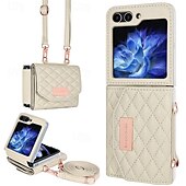 Недорогие Чехлы для Samsung-телефон Кейс для Назначение SSamsung Galaxy Z-флип 6 Z Flip 5 Z Flip 4 Z Flip 3 Кошелек для карт с ремешком Разъем для карты Защита от удара Ретро Настоящая кожа ТПУ