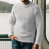 preiswerte Herrenpullover-Herren Pullover Strickpullover Gerippt Gehäkelt Stricken Standard Strick Glatt Rundhalsausschnitt Modisch Basic Freizeitskleidung Verabredung Bekleidung Herbst Winter Schwarz Weiß S M L