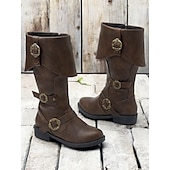 cheap Vintage Boots-Women&#039;s Vintage Mid-Calf Witch Boots with Decorative Buckles and Folded Cuff - Vintage Pirate Style Cosplay Costume Shoes