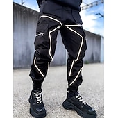 baratos Calças Cargo-Homens Calças Cargo Calças Calça casual Com Cordão Bolso multi Banda Refletora Tecido Conforto Macio Comprimento total Ao ar livre Diário Para Noite Moda Roupa de rua Preto Branco Micro-Elástica