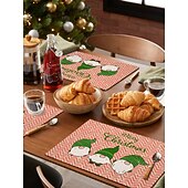 abordables Figuras coleccionables-Juego de 4 manteles individuales navideños de algodón y lino para decoración de mesa de invierno, fiestas, cocinas, comedores, etc., de temporada, para exteriores, interiores y exteriores, 30 x 45 cm
