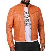 preiswerte Lederjacken-Herren Kunstlederjacke übergangsjacke Bikerjacke Rote Lederjacke Urlaub Täglich Winddicht Warm Tasche Herbst Winter Einfach Mode Klassisch Stehkragen Regulär Kunstleder Schwarz Weiß Wein Dunkelgrün