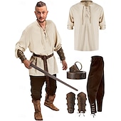 cheap Couple &amp; Group Costumes-Couples Retro Vintage Medieval Renaissance Outfits Halloween Group Couples Costumes Ankle Length Viking Valhalla Men&#039;s Women&#039;s for Halloween LARP Ren Faire