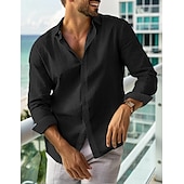 preiswerte Urlaub-Herren leinenhemd Sommerhemd Strandbekleidung Lässiges Hemd Knopfhemd Glatt Urlaub Curise Schwarz Weiß Rosa Marineblau Langarm Kargen Frühling Sommer Bekleidung