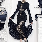 preiswerte Gotisch-Punk &amp; Gothic Cocktailkleid Vintage-Kleid Kleid Maskerade Gothic Mädchen Morticia Addams Kostüm Damen Maskerade Halloween Abschlussball Festival Erwachsene Kleid