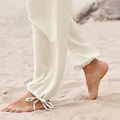 baratos Feriado-Homens Calças de linho Calças Calça verão Calças de praia Com Cordão Cintura elástica 2 em 1 Tecido Conforto Respirável Comprimento total Casual Diário Feriado Férias Moda Branco Azul
