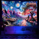 billige Blacklight -billedvev-blacklight billedvev uv reaktiv glød i mørket glød fest stjernehimmel psykedelisk trippy tåkete natur landskap hengende billedvev veggkunst veggmaleri for stue soverom