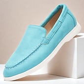 abordables Chaussures sans lacets &amp; mocassins-mocassins pour hommes en daim bleu clair avec semelle blanche confortable - parfaits pour une tenue décontractée et estivale