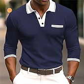cheap Men&#039;s Classic Polo-Men&#039;s Polo Shirt Button Up Polos Casual Holiday Lapel Long Sleeve Fashion Basic Color Block Patchwork Summer Regular Fit Navy-blue Dark Grey White Burgundy Grey Polo Shirt