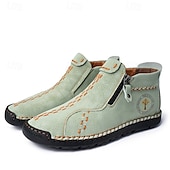 cheap Men&#039;s Slip-ons &amp; Loafers-Men&#039;s Casual Light Blue Leather Loafers with Unique Hand-Stitched Details and Zip Closure, Ideal for Daily Wear