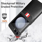 economico Cover Samsung-telefono Custodia Per Samsung Galaxy Z Flip 6 Z Flip 5 Copertura Posteriore con Proteggi Schermo Slot per Carte Resistente agli urti Retrò PC Pelle PU