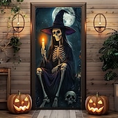billige Halloween dørdeksler-halloween dørdekorasjoner skjelett halloween dørdeksler dørteppe dørgardindekorasjon bakteppe dørbanner til inngangsdør gårdshus ferie fest dekor forsyninger gresskar kråke