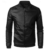 preiswerte Kunstlederjacke-Herren Lederjacke Freizeitjacke Motorrad Jacke Täglich Urlaub Windundurchlässig warm halten Tasche Herbst Winter Glatt Modisch Klassisch Ständer Standard Kunstleder Schwarz Braun Jacken